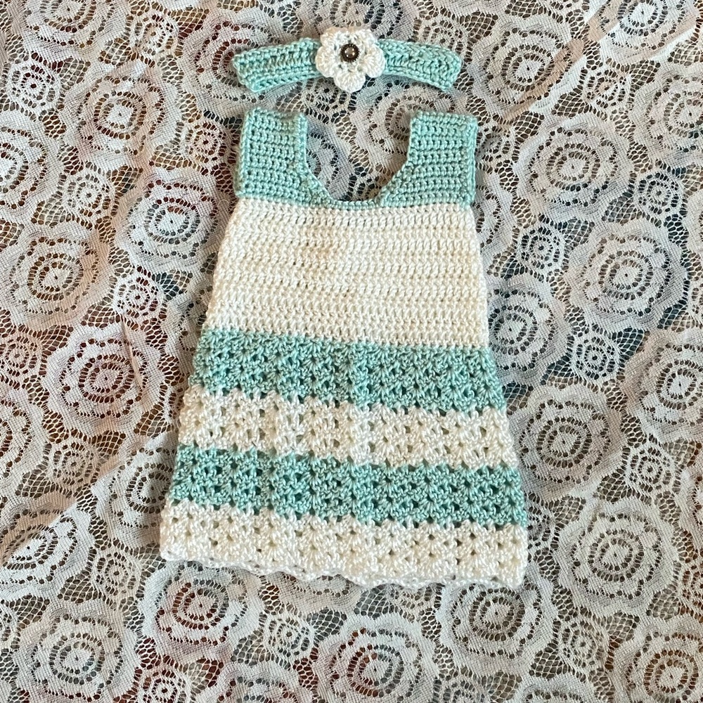 Crochet baby sweater with headband